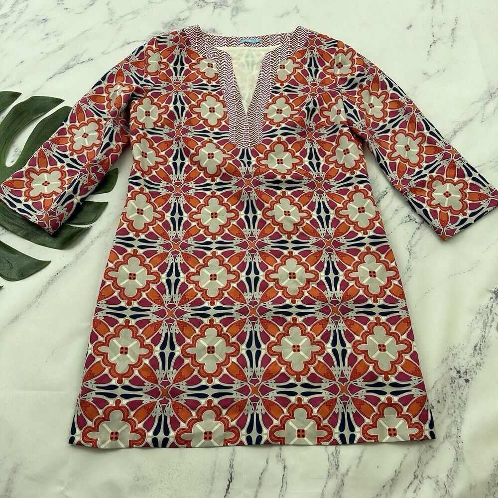 J. McLaughlin Red Navy Cream Geometric Mini Dress